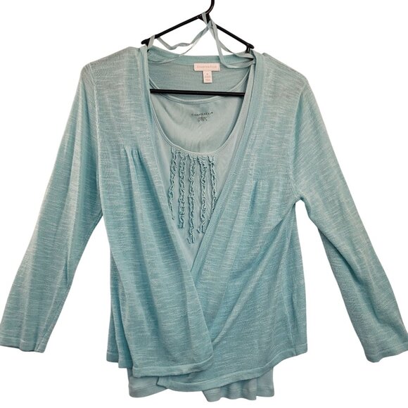 Charter Club Womens Aqua Blue Cardigan & Tank Set Medium Ramie/Rayon - Picture 3 of 6